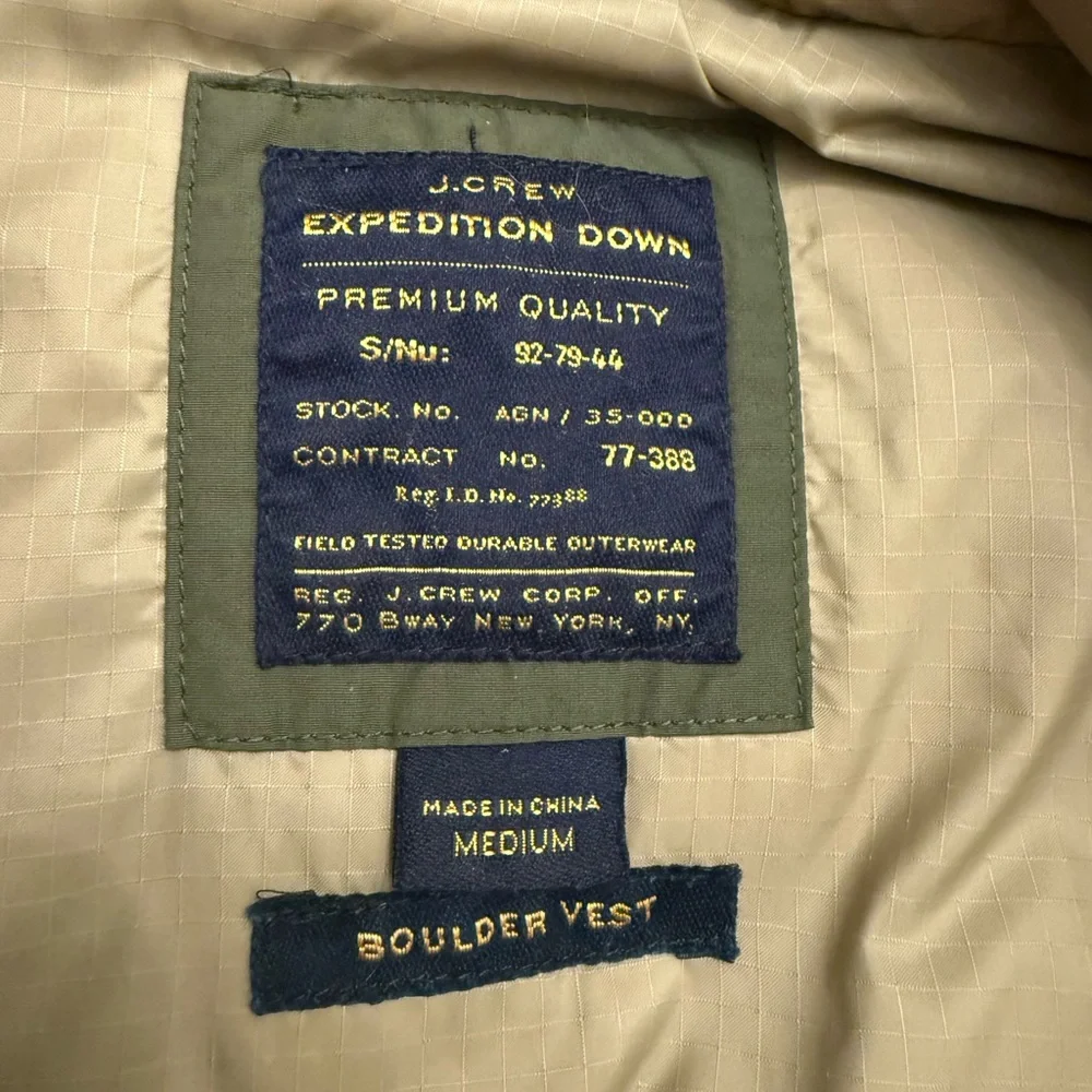 J. Crew Men's Olive Goose Down Puffer Vest Size Medium